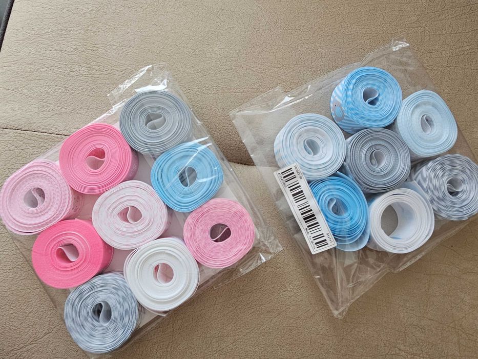 Панделки за опаковане - сиво-бели,розови и сини