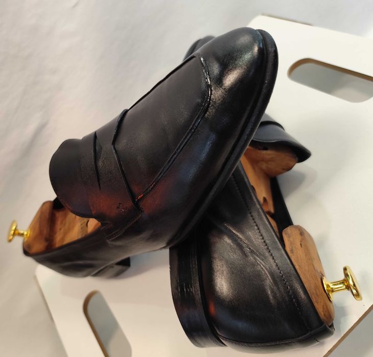 Pantofi de lux 43 43.5 44 loafer penny FABI lucrati manual piele naturala moale negru