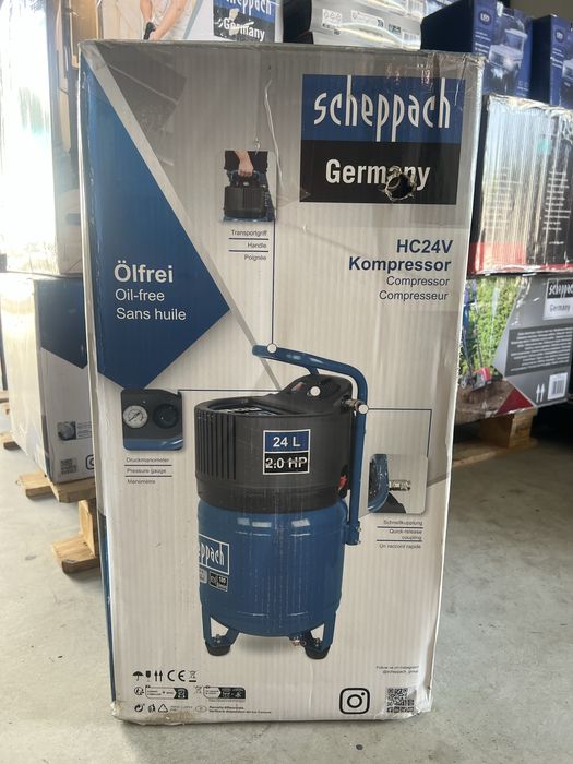 Компресор за въздух безмаслен 10 бара 24л -чисто нов Scheppach HC24V