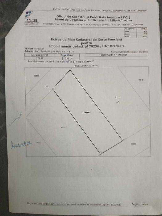 Teren de vanzare Brădești 1700 mp