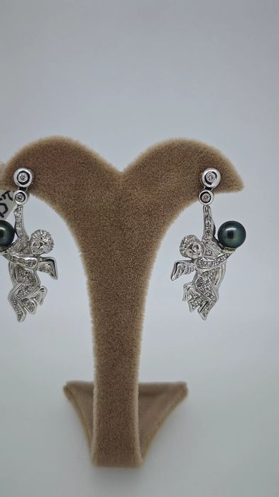 Cercei aur 18k 12.51gr cu diamante naturale și perle (r)