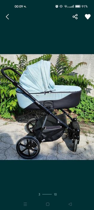 Комбинирана бебешка количка 3 в 1 , алуминиева рама, Riko side mint