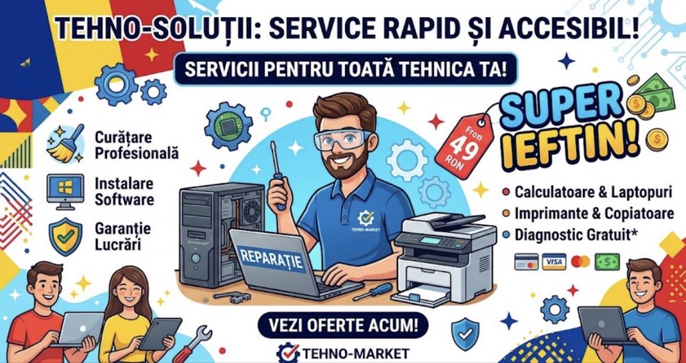 repararea și întreținerea calculatoarelor, laptopurilor și a diverselor echipamente