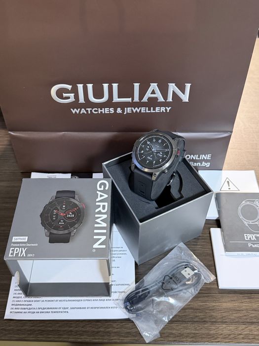 ЧИСТО НОВ 47mm Garmin Epix Gen 2 Sapphire Giulian Гаранция 2028 г. Black