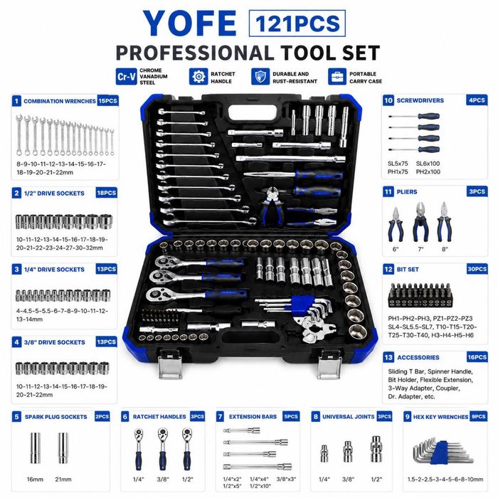 Набор ключ йофе 121пкс  Nabor kuluch yofe 121pks
