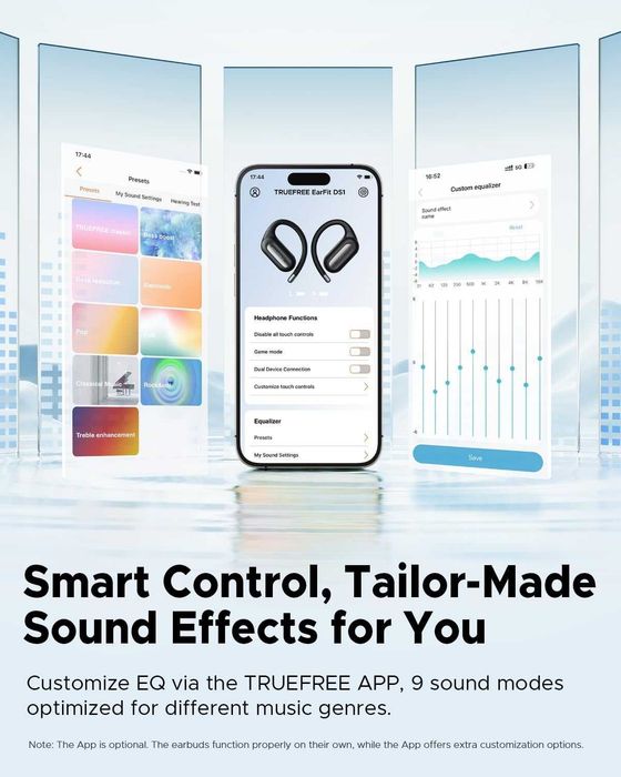 Bluetooth 6.0 слушалки Truefree DS1 Open-Ear – 40ч батерия, Смарт App