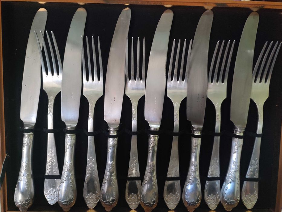 Старинен комплект посребрени прибори за хранене руски МНЦ