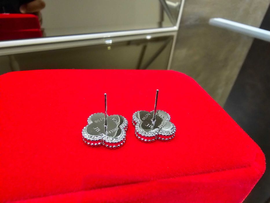 Van Cleef & Arpels VCA Silver Black Alhambra Clover Дамски Обеци