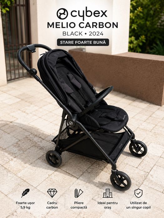 Cybex Melio Carbon Black 2024 – foarte ușor, utilizat un singur copil
