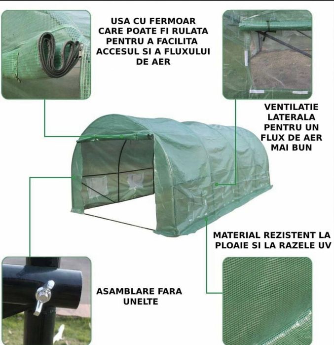 Seră tunel verde 8x3x2 m pentru legume
