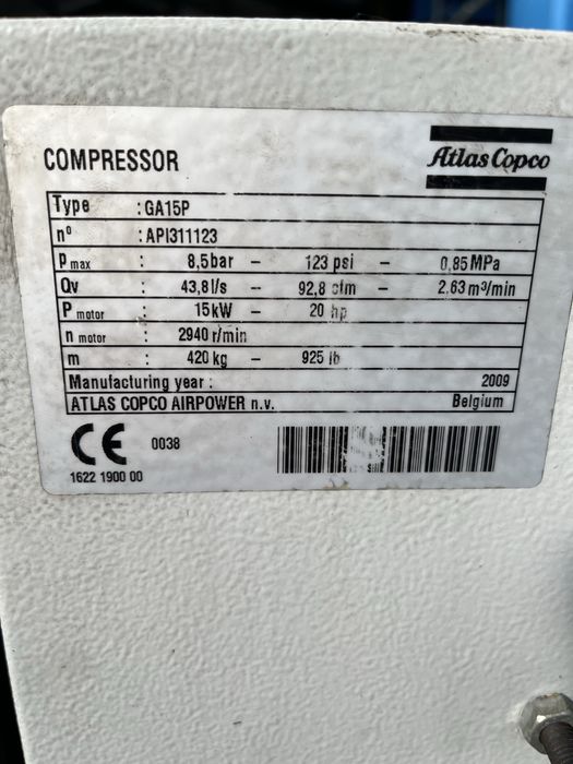 Compresor cu surub Atlas Copco Ga15