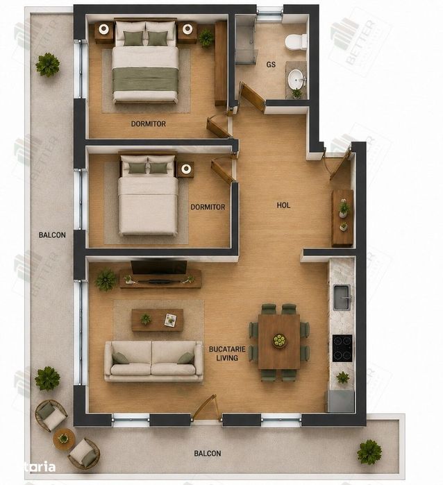 Apartament 3 camere nou | Pallady | Balcon generos