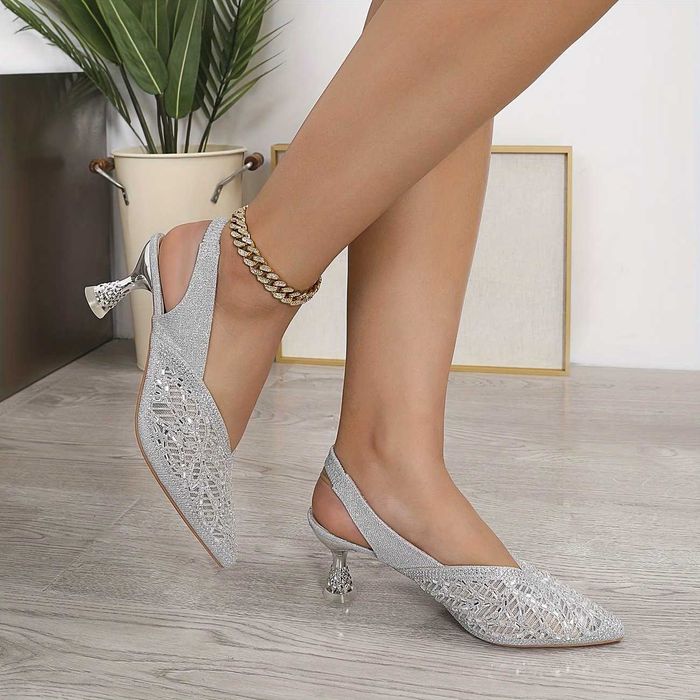 Sandale elegante cu sclipici și toc de 6 cm. NOI