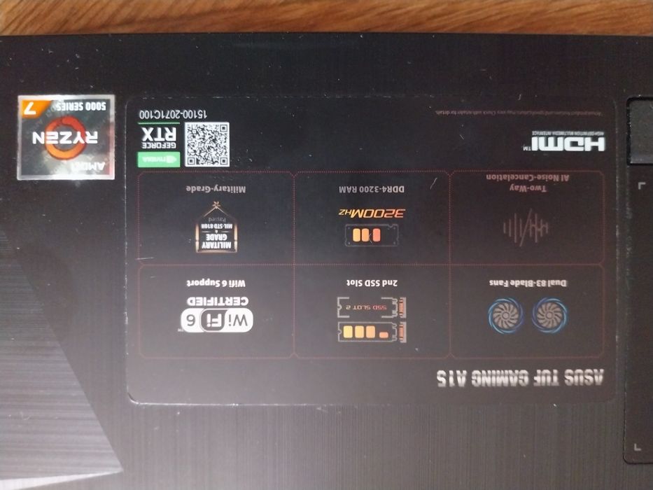 Laptop Gaming ASUS TUF A15 – Ryzen 7 5800H – RTX 3060 – 16GB RAM – 2TB