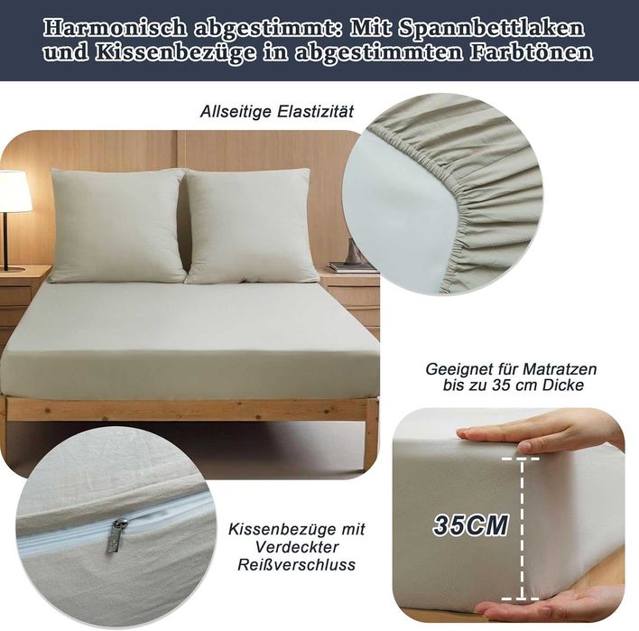 Спално бельо 5 части 135x200 см + чаршаф 180x200 см – тъмно бежово