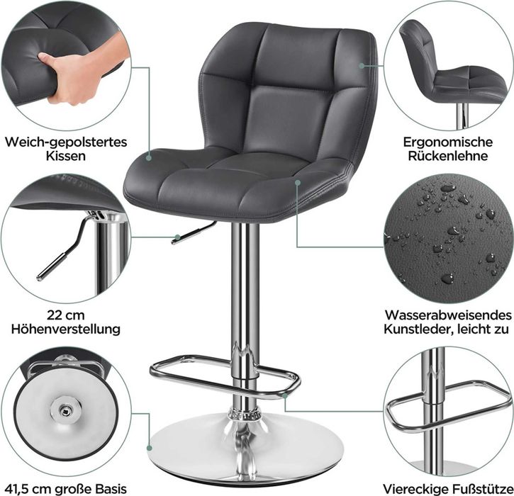 Set 2 scaune bar reglabile, rotative, piele PU |S 614160 Black(2pcs)