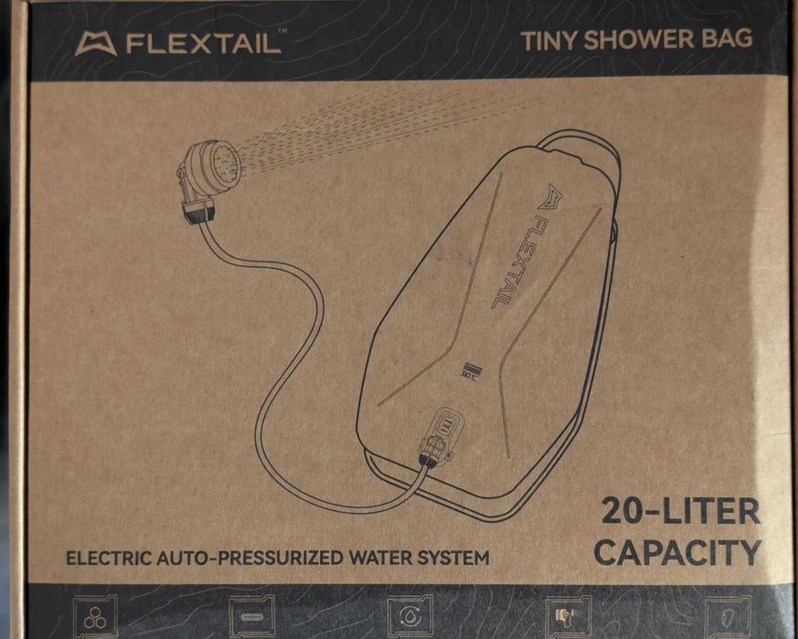Duș camping portabil Flextail Tiny Shower Bag 20L cu pompă, nou