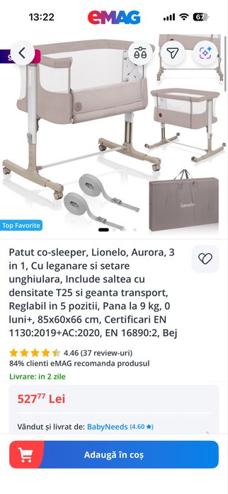 Pătuț co-sleeper bej Lionelo