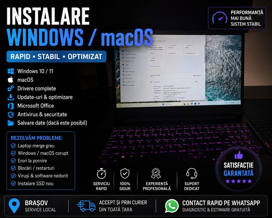 Instalare Windows / macOS + drivere + Office Brașov