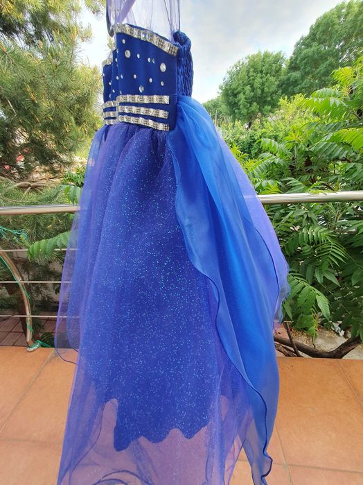 Rochie ocazie 4 / 5 ani, albastra, crinolina, strasuri, nunta, botez