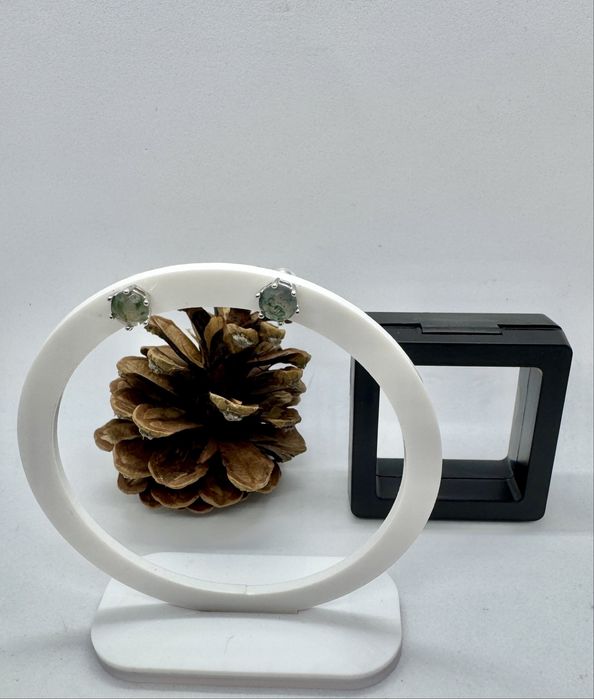 Сребърни обеци с естествен мъхов ахат 1.5 карата