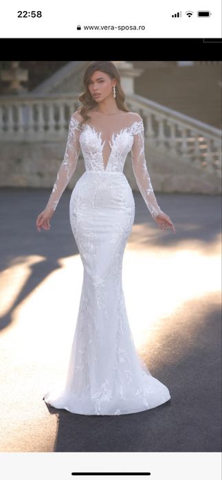 Rochie mireasa sirena cu trena detasabila