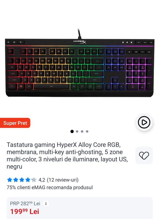 Tastatura gaming HyperX Alloy Core RGB