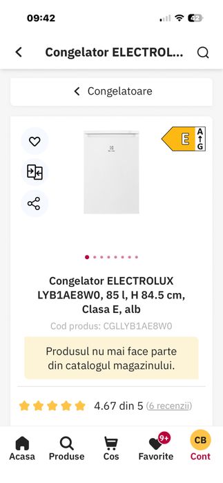 Congelator ELECTROLUX LYB1AE8W0, 85 l, H 84.5 cm, Clasa E, alb