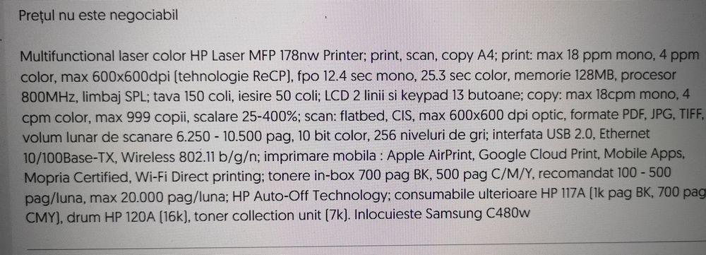 Imprimanta Hp color laser MFP 178 nw