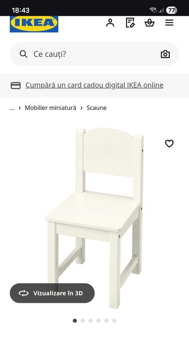 Scaunel copil Ikea, alb, 28x29x55 cm, lemn masiv, NOU SIGILAT