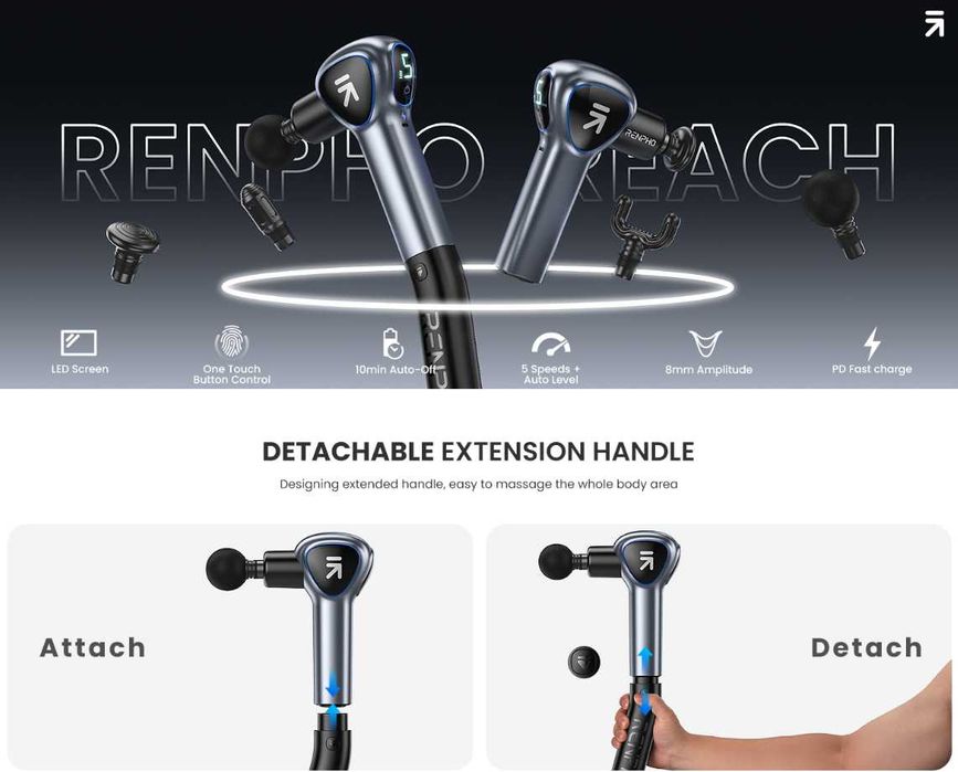 Aparat de masaj Gun Renpho Rich cu extensie pentru maner - Sigilat