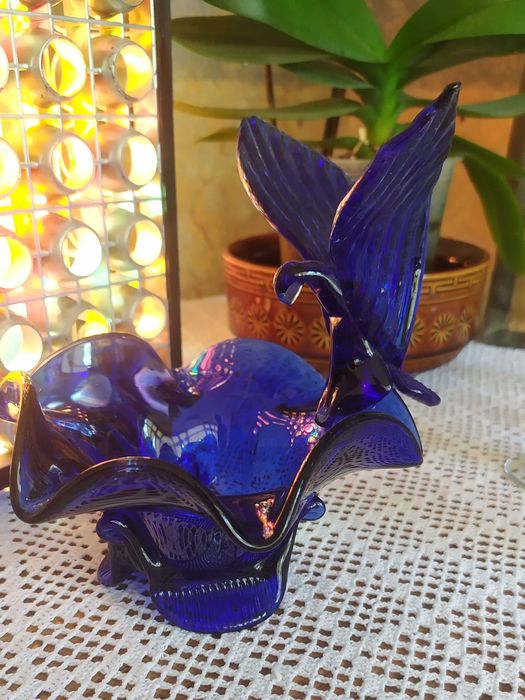 Пепельница или ваза синее стекло