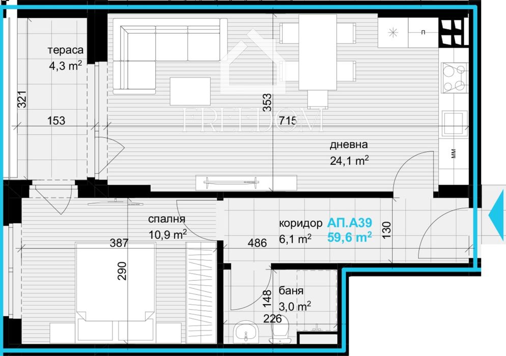 Двустайен апартамент в Ж/к Elysia Green, 115 000 евро