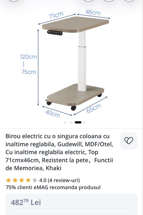 Birou electric cu inaltime reglabila
