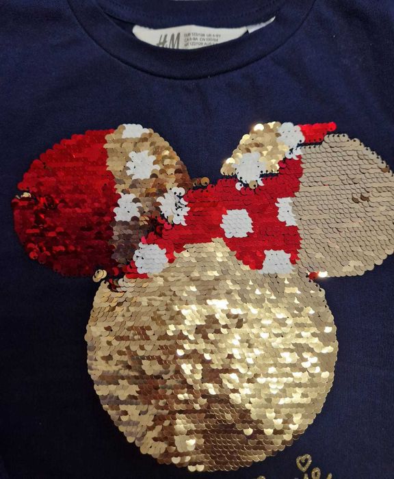 Pulover fete bleumarin cu paiete reversibile Minnie Mouse