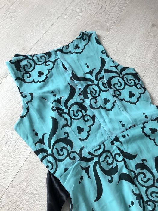 Синьо-зелена дълга рокля, подходяща за повод, размер L