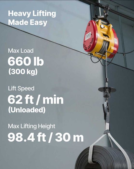 Troliu electric 2-în-1 telecomandă cu fir și wireless 300 kg 30 m