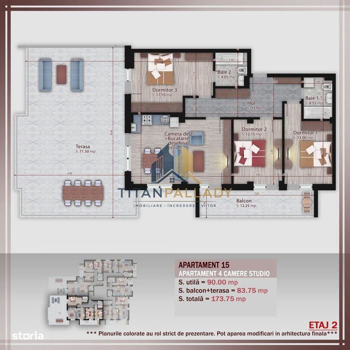 4 Camere173 Mp Terasa,Stil Boutique,1/2 Parcare, Pallady-Metrou Teclu — fotografia 3