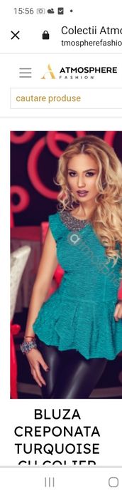Bluza creponata turcoaz cu colier ,mărimea 36 ,Atmosphere..