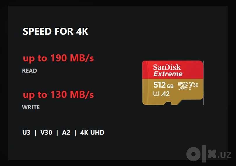 Карта памяти SanDisk Extreme 512 ГБ microSD U3 V30 A2