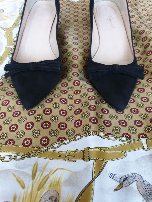 Pantofi dama piele naturala intoarsa suede kitten heels
