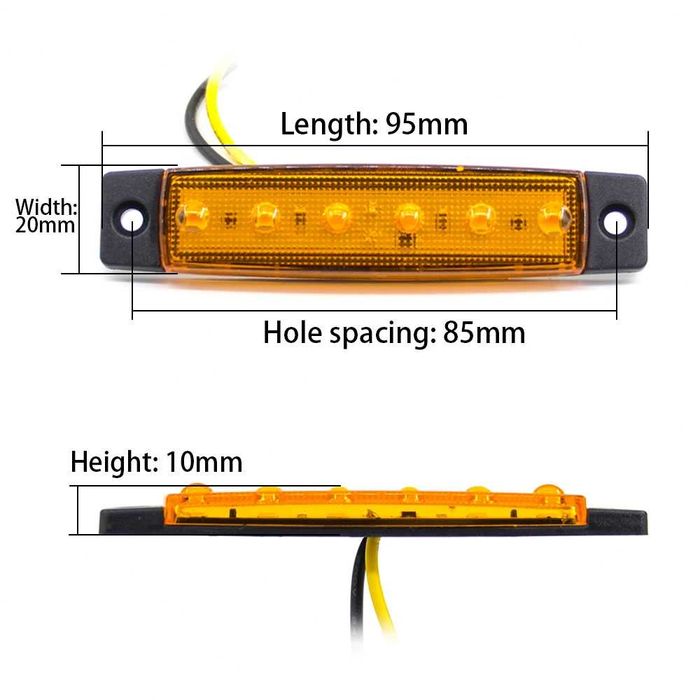12V 10 Броя ЖЪЛТИ Диодни Габарити Рибка с 6 диода за камион платформа