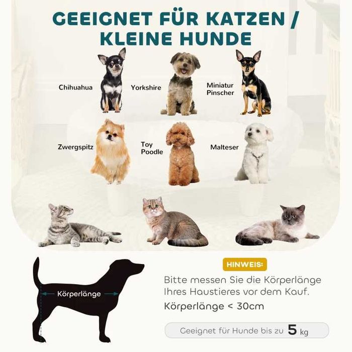 Легло за домашни любимци PawHut за котки и кучета до 5 кг/30 см