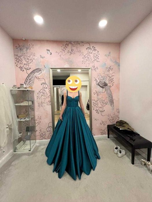 Бална синьо зелена рокля с бюстие