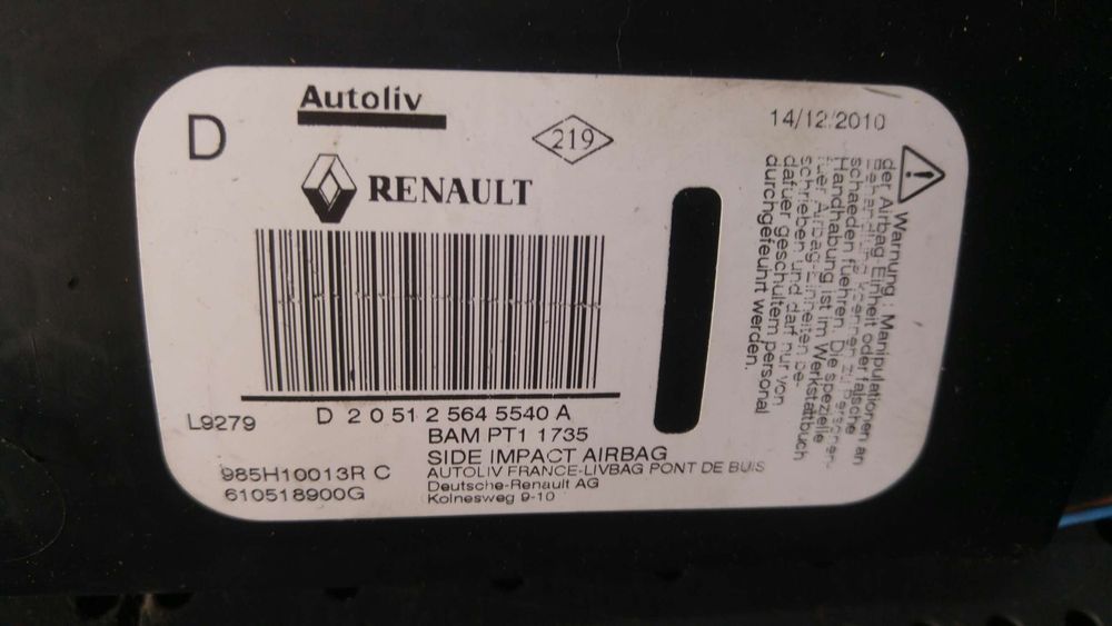 Airbag scaun dreapta fata renault megane 3 985h10013r 610518900g