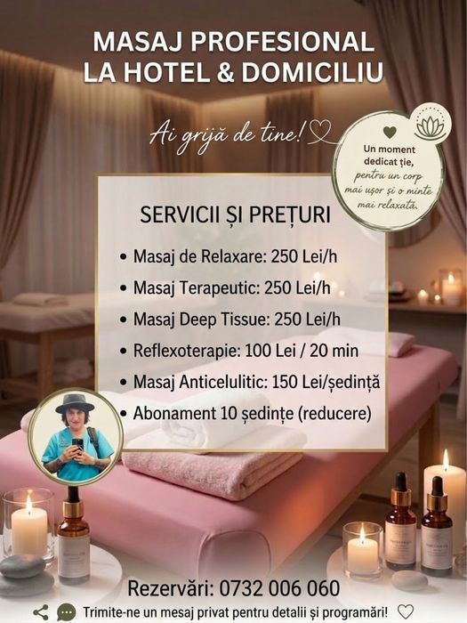 Masaj profesional terapeutic sau relaxare  la domiciliu sau hotel