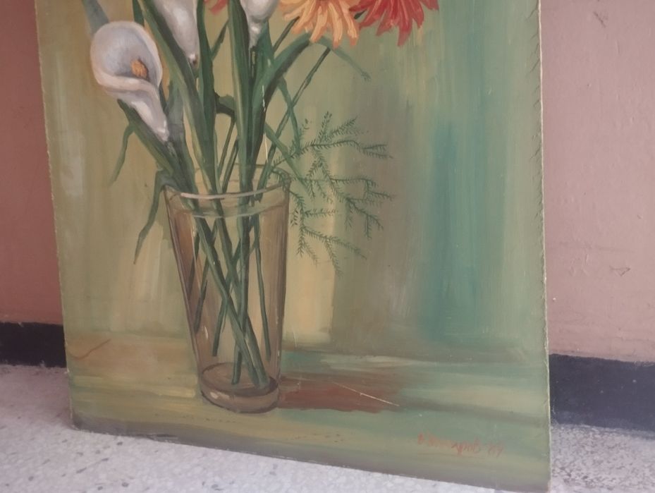 Голяма картина масло върху фазер с подпис