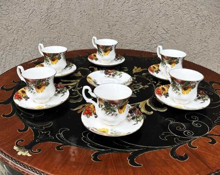 Elegant serviciu pentru cafea-Royal Albert-buchete florale-cirese-marcat-Anglia