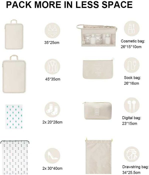 Органайзери за куфар OSDUE – комплект 10 броя, водоустойчиви