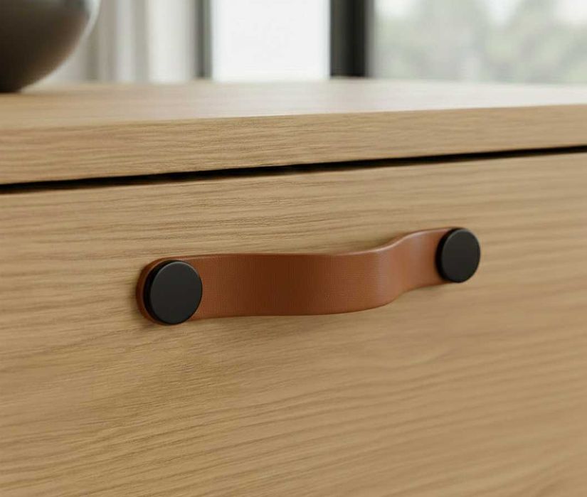 Maner din piele naturala pentru mobilier si ornament metalic